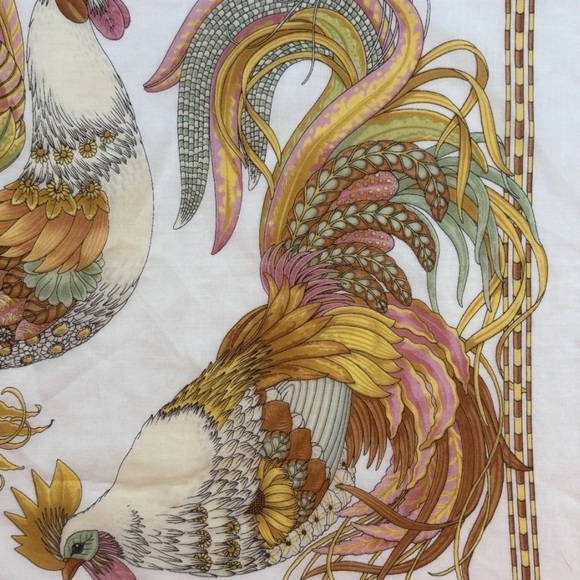 Vintage Italian Salvatore Ferragamo Scarf With 2 Colorful Roosters, 16.5”x17.5” - Picture 8 of 10